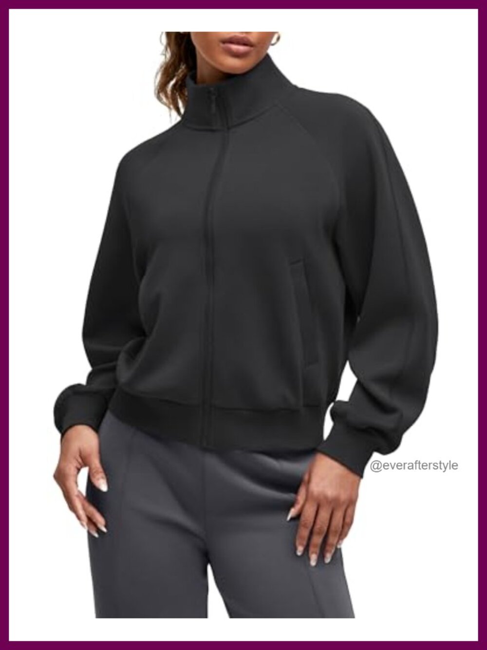 Modal Soft Zip Up Jacket Loose Fit Mock Neck Top Long Sleeve